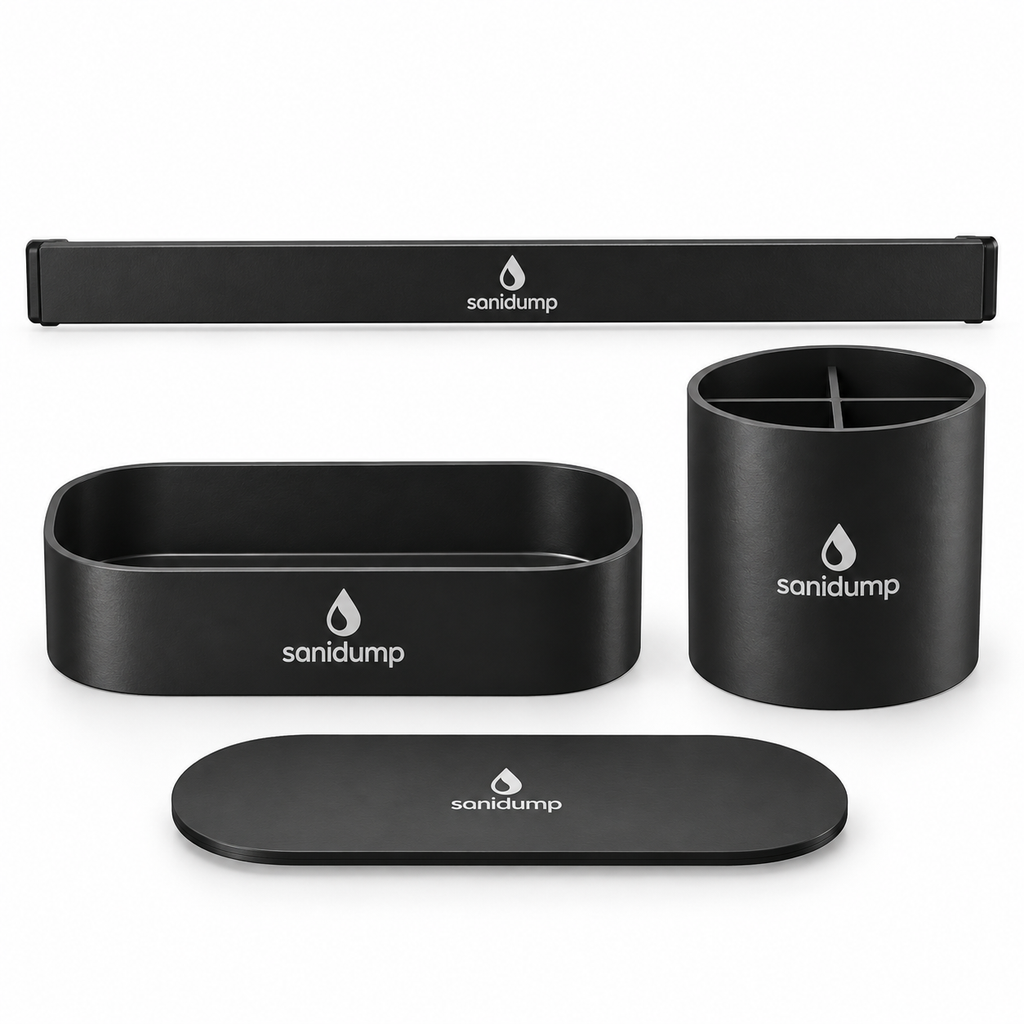 sanidump Matte Black Bathroom Organizer Set – 4 Piece