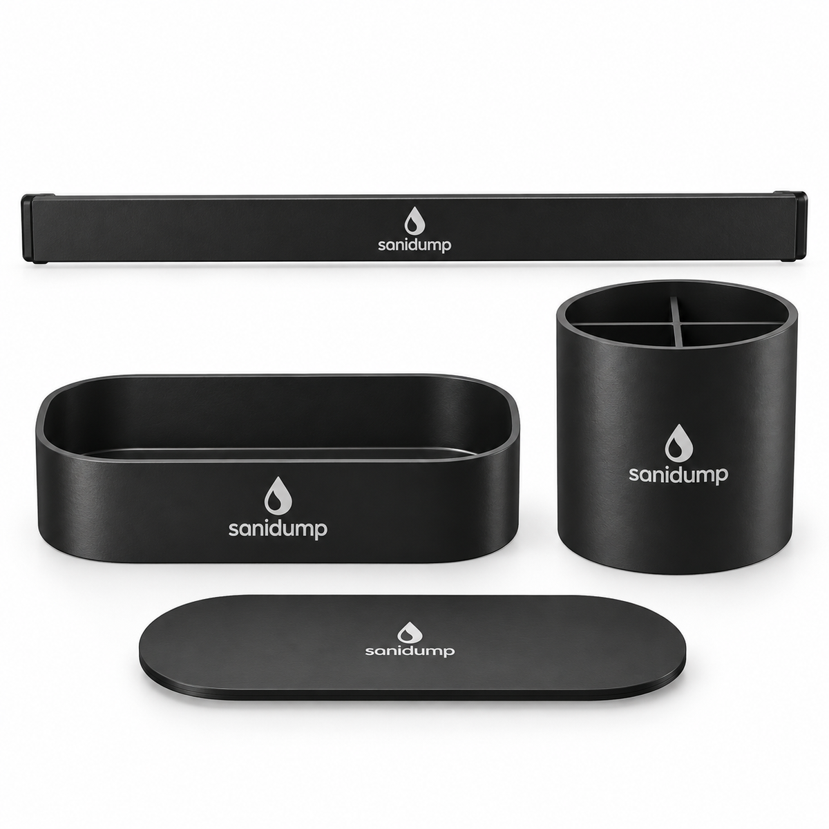 sanidump Matte Black Bathroom Organizer Set – 4 Piece